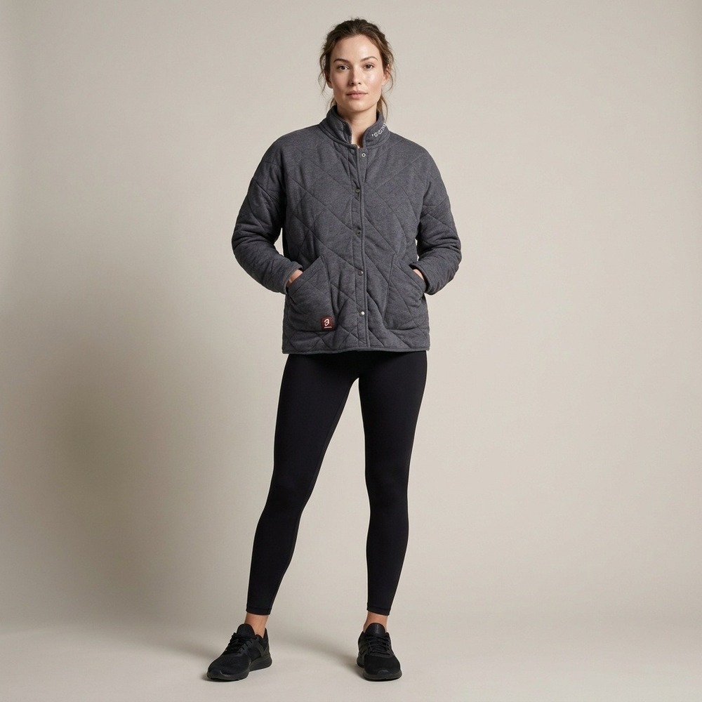 Peloton Womens Quilted Snap Front Jacket Charcoal Gray Together Mock Neck Size M